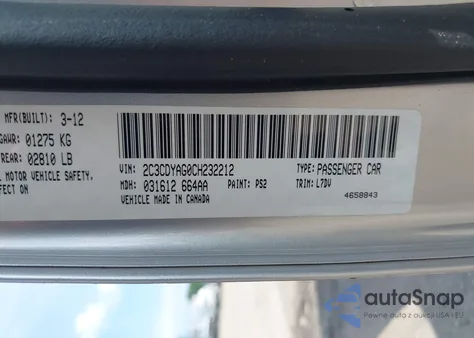 2012 Dodge Challenger Sxt из США, поврежденный, VIN 2C3CDYAG0CH232212